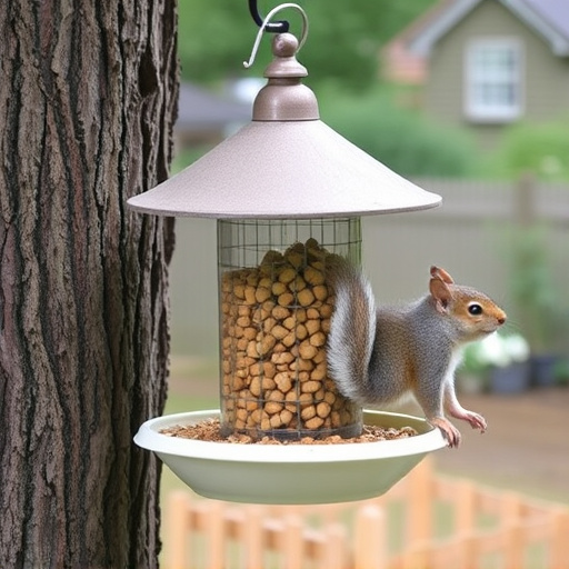 Backyard feeder protected from squirrel raids