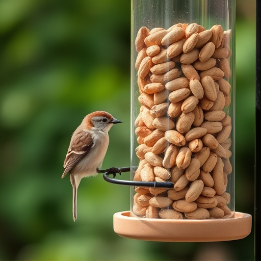 Bird feeder filled with peanuts outdoors