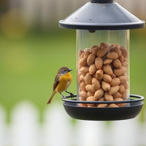 Bird feeder filled with peanuts outdoors