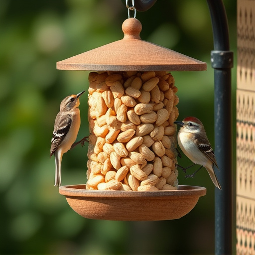 Bird feeder filled with peanuts outdoors