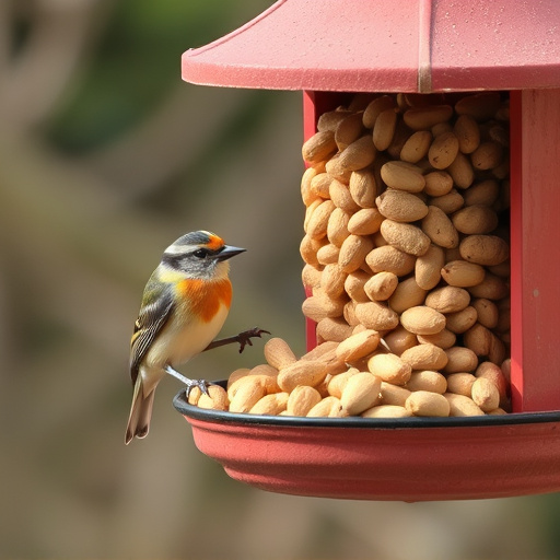 Bird feeder filled with peanuts outdoors