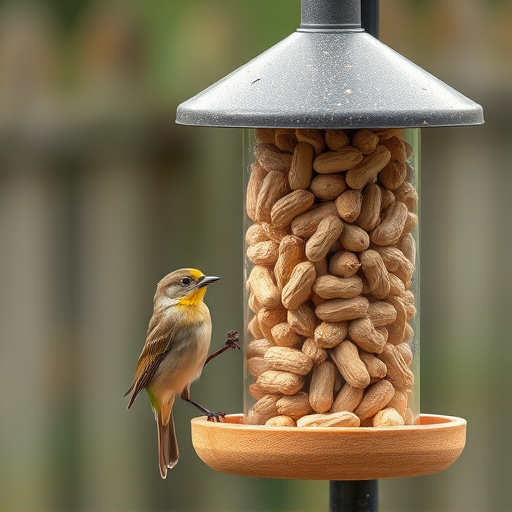 Bird feeder filled with peanuts outdoors
