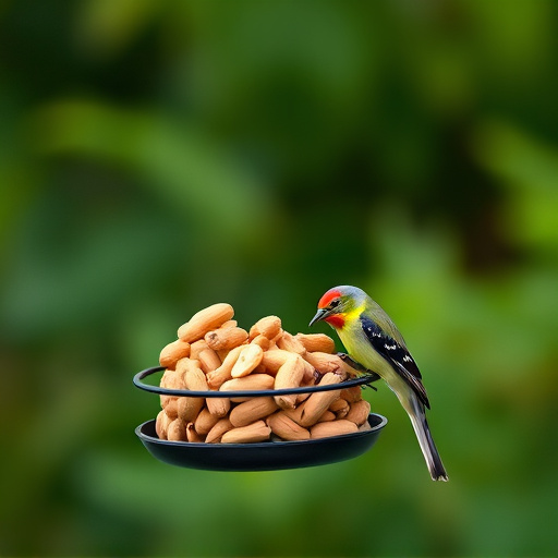 Bird feeder filled with peanuts outdoors