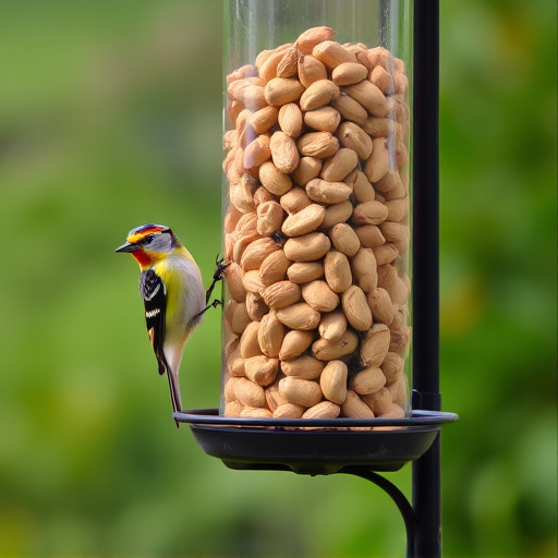 Bird feeder filled with peanuts outdoors