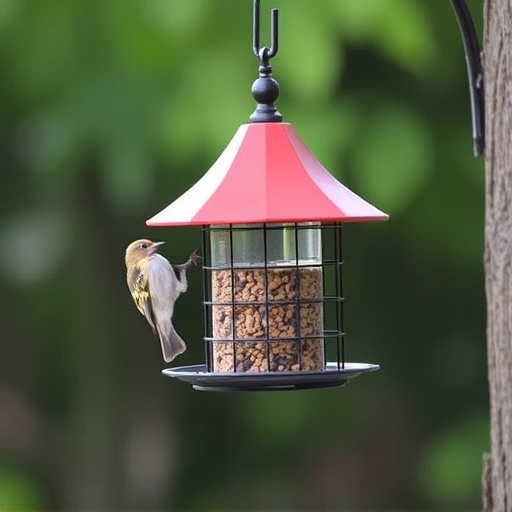 Bird feeder hanging with squirrel proof cage