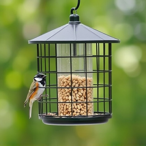 Bird feeder hanging with squirrel proof cage