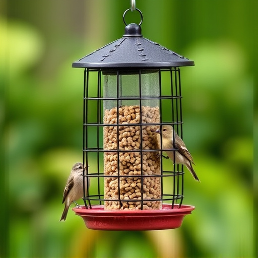 Bird feeder hanging with squirrel proof cage