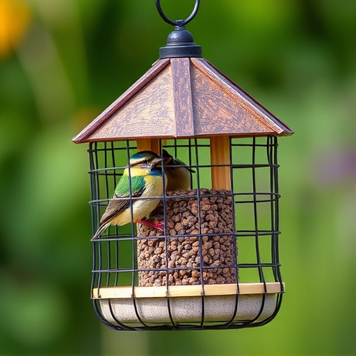 Bird feeder protected by wire mesh