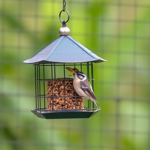 Bird feeder protected by wire mesh