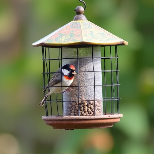 Bird feeder protected by wire mesh