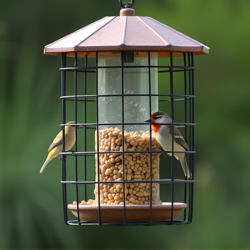 Bird feeder with protective metal cage