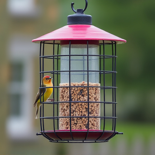Bird feeder with protective metal cage