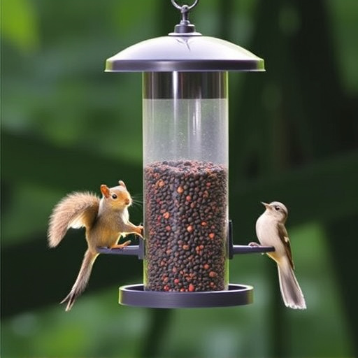 Bird feeder with rotating squirrel guard