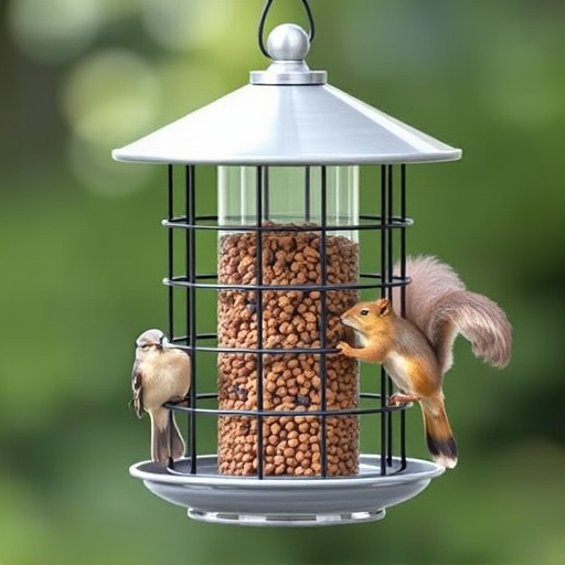 Bird feeder with rotating squirrel guard