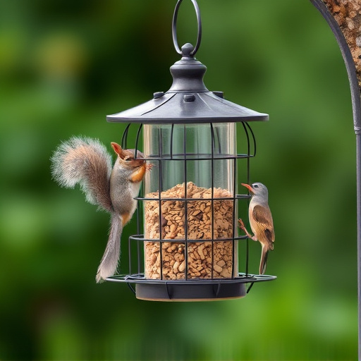 Bird feeder with rotating squirrel guard