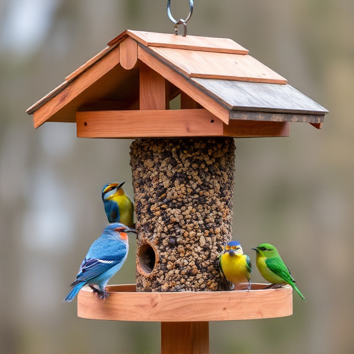 Bird feeding station with roof cover