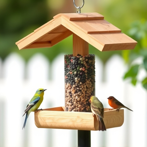 Bird feeding station with roof cover