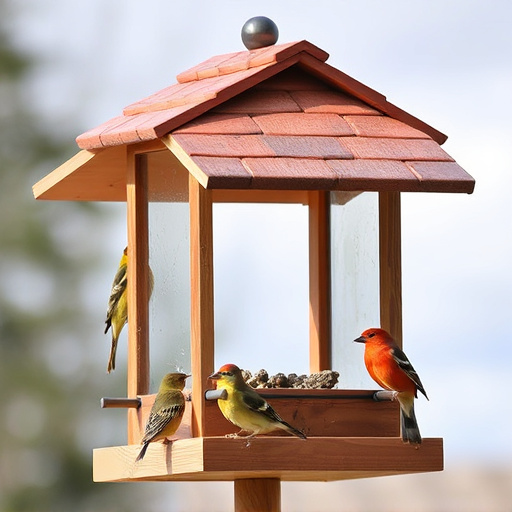 Bird feeding station with roof cover