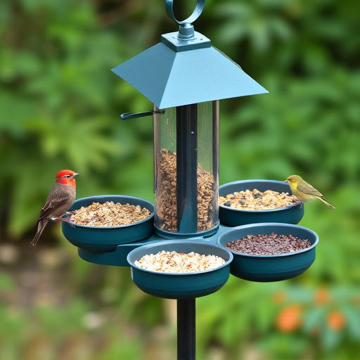Bird feeding station with seed trays