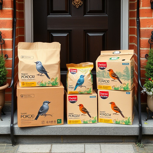 Bird food delivery boxes on doorstep