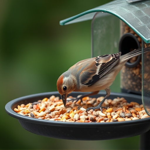 Bird seed scattered on feeder tray