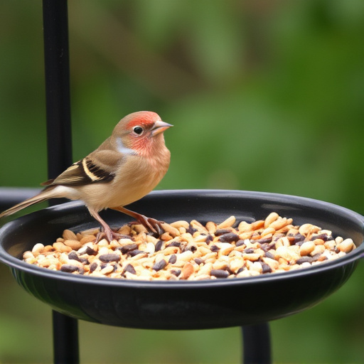 Bird seed scattered on feeder tray
