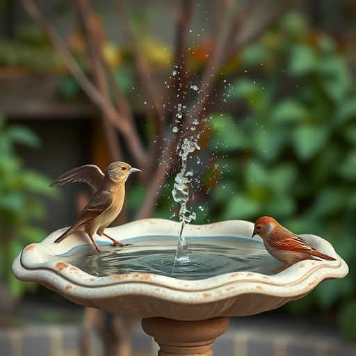 Birdbath with birds drinking water