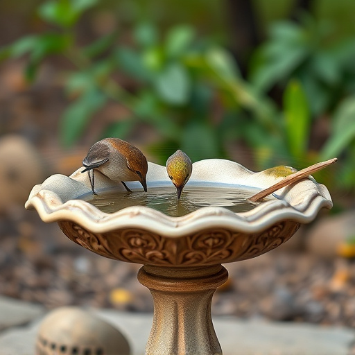Birdbath with birds drinking water