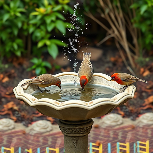 Birdbath with birds drinking water