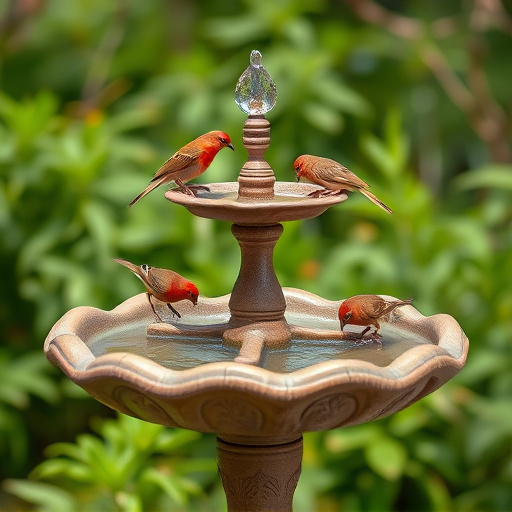 Birdbath with birds drinking water