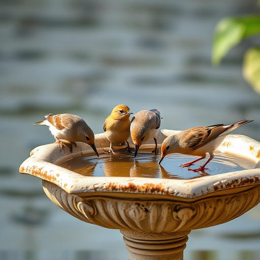 Birds drinking from clean bird bath