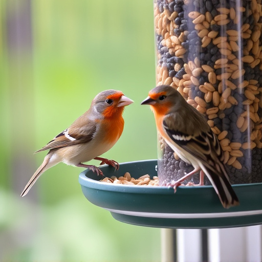 Birds enjoying seeds by window feeder