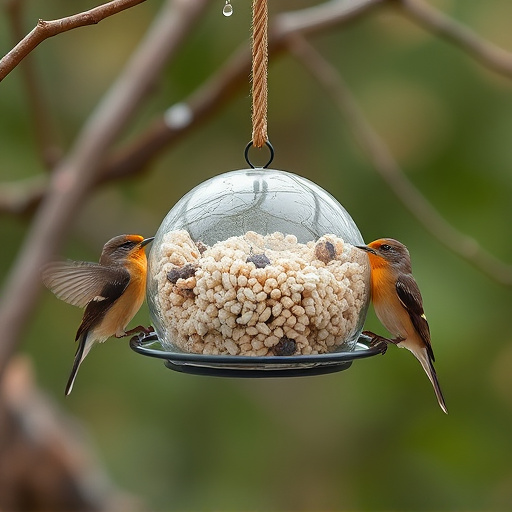Birds enjoying suet balls outdoors