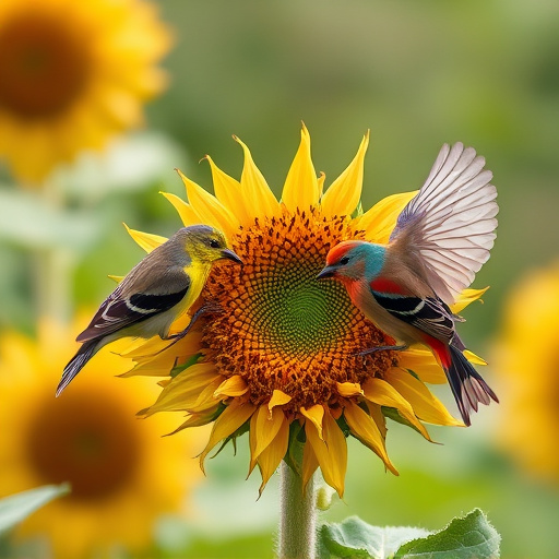 Birds feeding on sunflower hearts