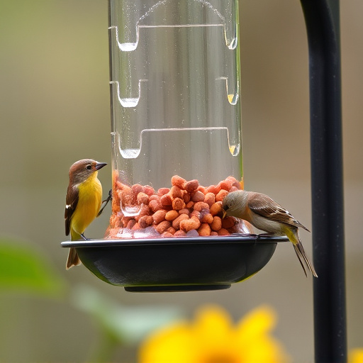 Birds feeding on sunflower hearts feeder
