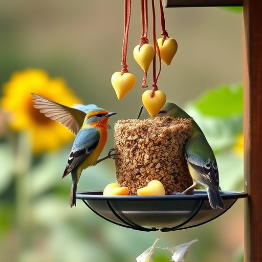 Birds feeding on sunflower hearts outdoors