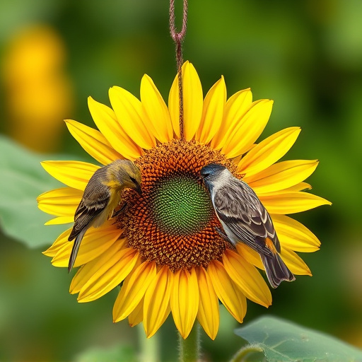 Birds feeding on sunflower hearts outdoors