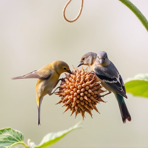 Birds feeding on sunflower seeds