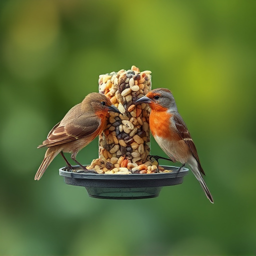 Birds pecking at mixed seed blend