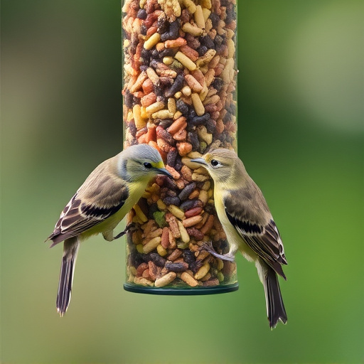 Birds pecking at suet pellets