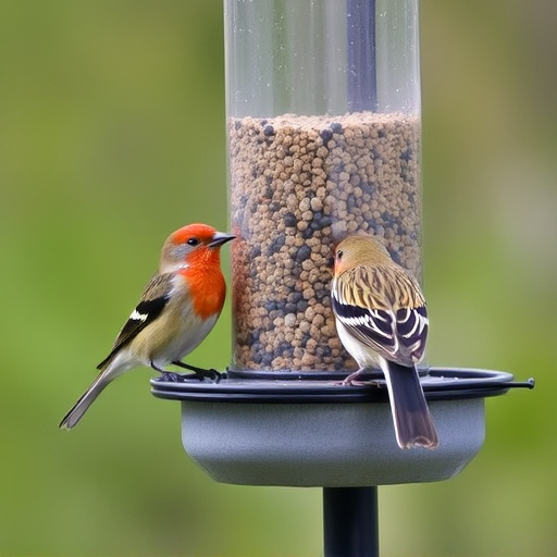 Birds perched on weatherproof feeder