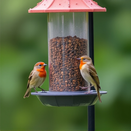 Birds perched on weatherproof feeder
