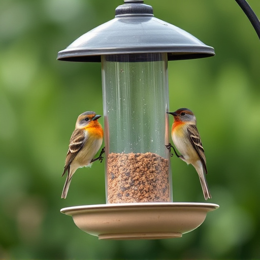 Birds perched on weatherproof feeder