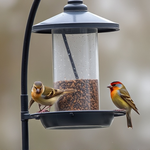 Birds perched on weatherproof feeder