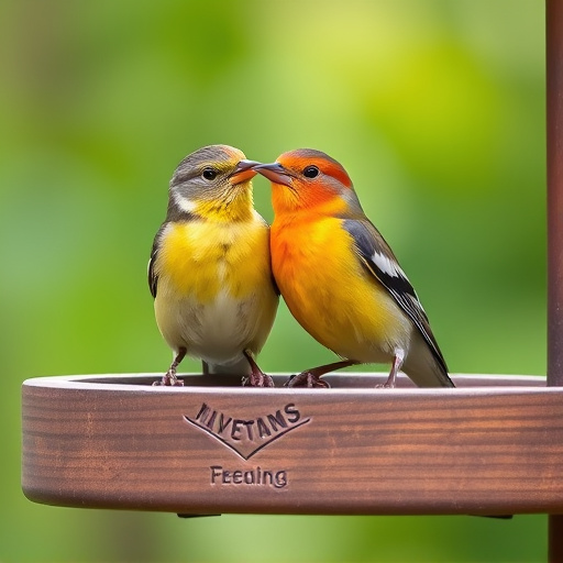 Birds perched on wooden feeding platform