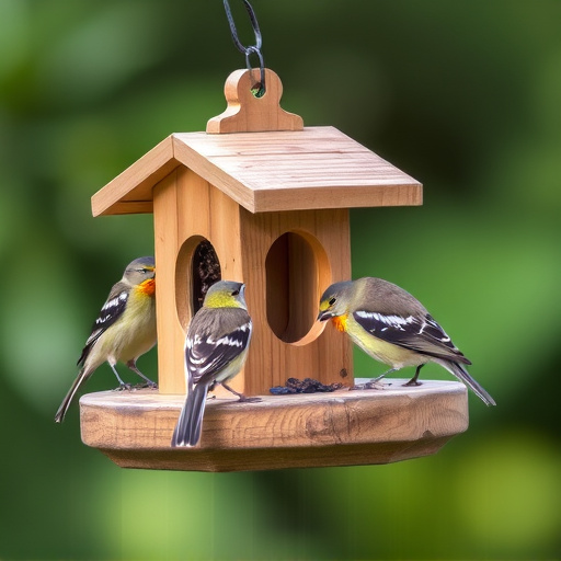 Birds perched on wooden feeding platform