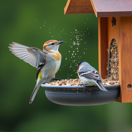 Birds using feeder without seed mess