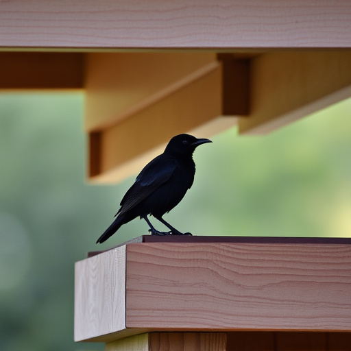 Blackbird perched under roofed platform