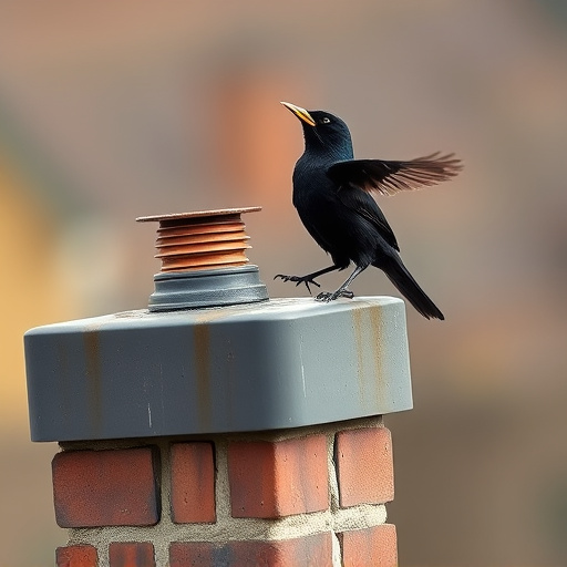 Blackbird singing from rooftop chimney