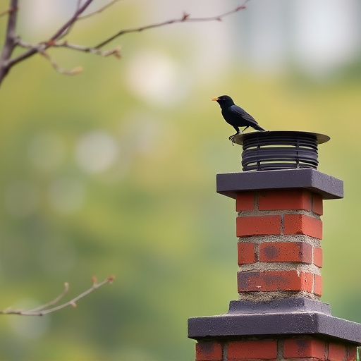 Blackbird singing from rooftop chimney